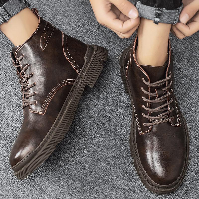 Autumn and Winter 2025 New Martin Boots Men's High-top British Style Retro Leather Large-size Men's Shoes Tooling Boots Medium-top Leather Boots