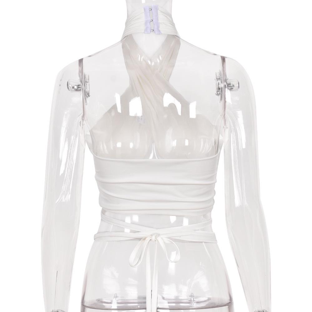 New Summer Solid Color Backless Lace-Up Top for Women - European & American Style
