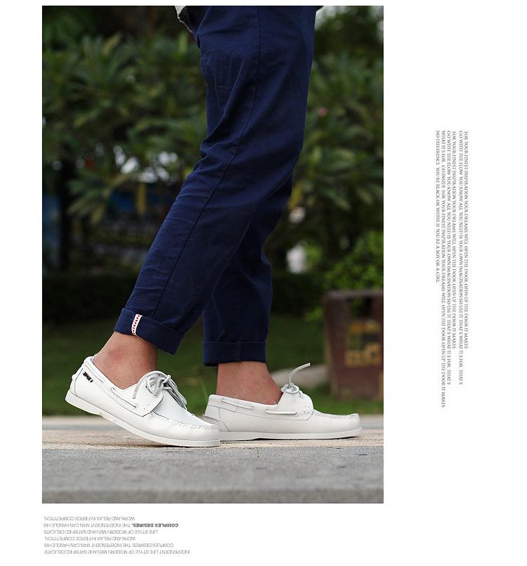 Plus Size Men's Casual Lace-Up Genuine Leather Boat Shoes with Rubber Sole for Driving