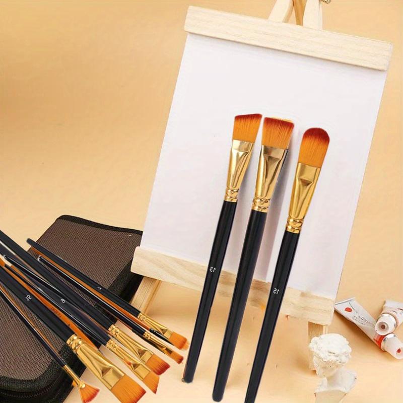 15Pcs Oil Paint Brushes Set Various Size Nylon Hair Wood Grip DIY Colored Drawing Watercolor Acrylic Art Supplies