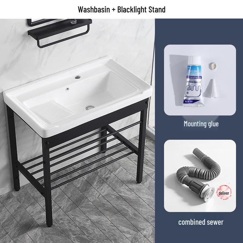Stainless Steel Bracket Ceramic Wash Basin with Faucet