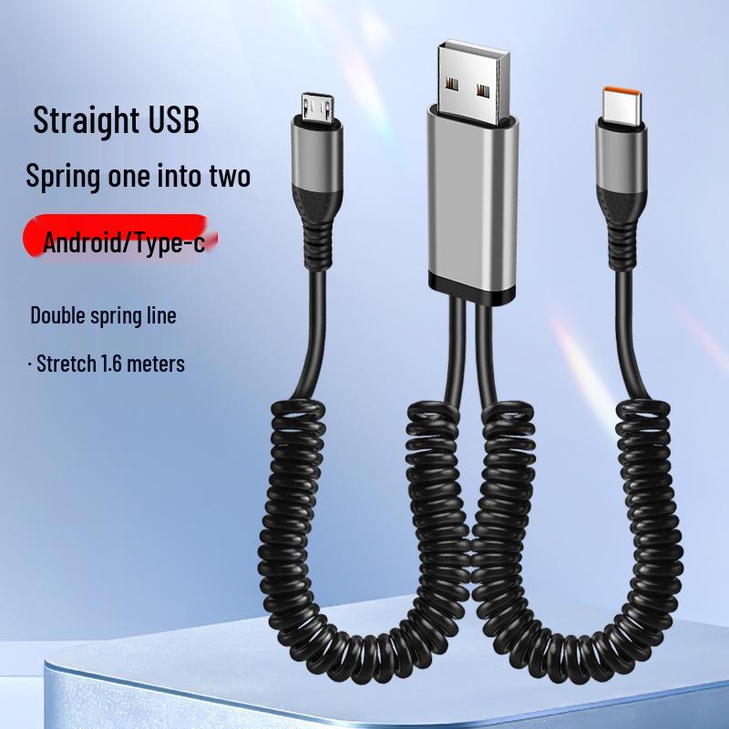 66W Retractable Elbow Splitter Data Cable for Apple, Huawei, Type-C, Fast Car Charging