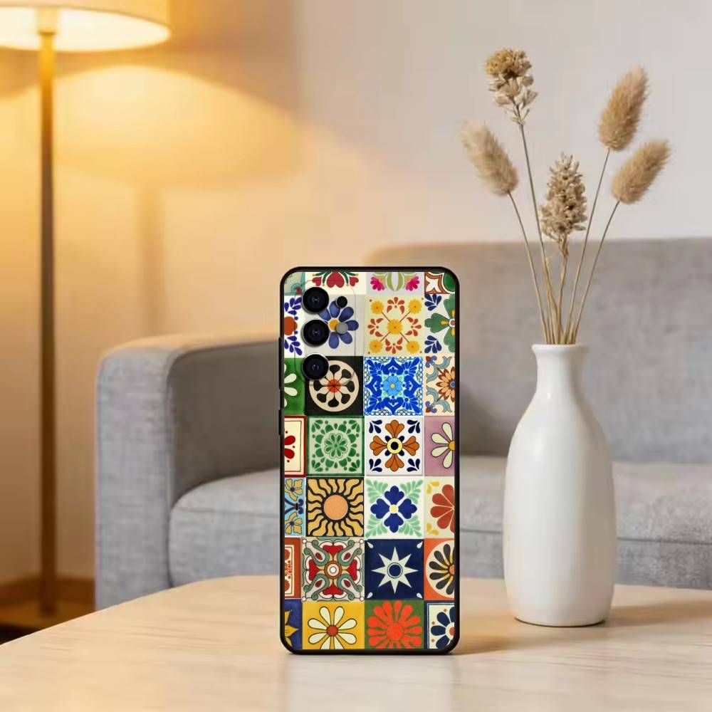 M-Moroccan T-Tile Phone Case For Samsung S25,S24,S21,S22,S23,S30,Ultra,S20,Plus,Fe,Soft Silicone Black Cover