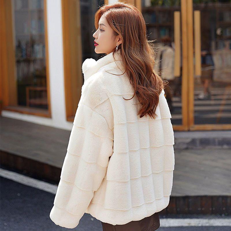 Autumn and winter thickened imitation fur coat stand-up collar imitation lamb wool zipper loose mink coat women's light style