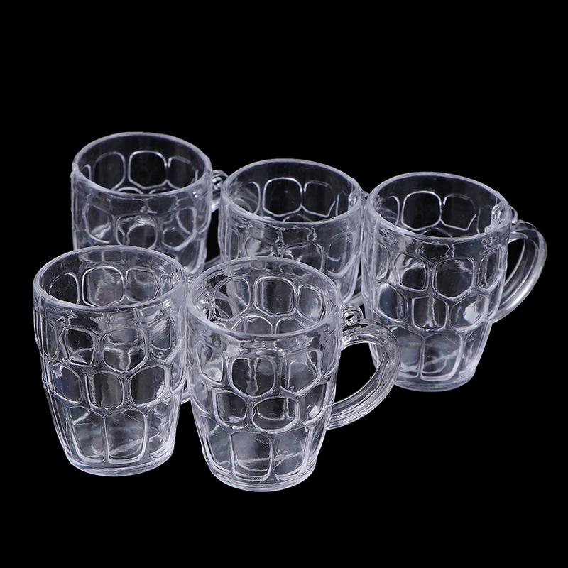 5Pcs Plastic Transparent Wine Beer Cups 1:12 Dollhouse Miniature Accessories