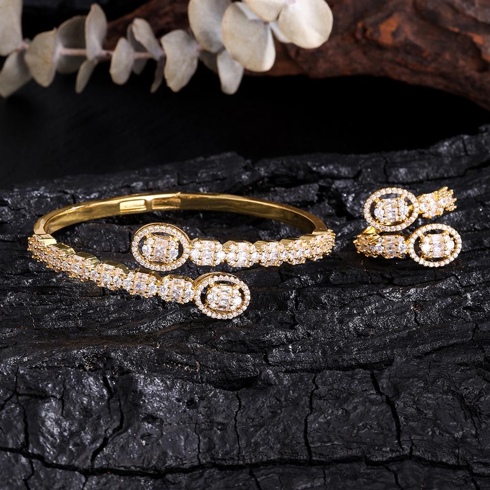 Classical Romantic Hollow Diamond Zircon Bracelet Ring Set Is Suitable For Traveling Parties, Banquet Matching