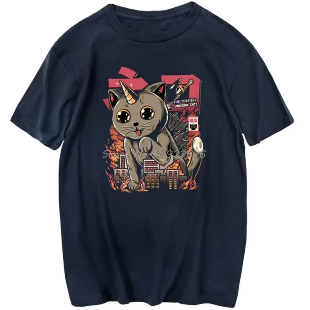 Huge Cat Destroying The City T Shirts Men Hip Hop Summer Short Sleeve Mens T Shirt Fashion Brands T Shirts  T Shirts