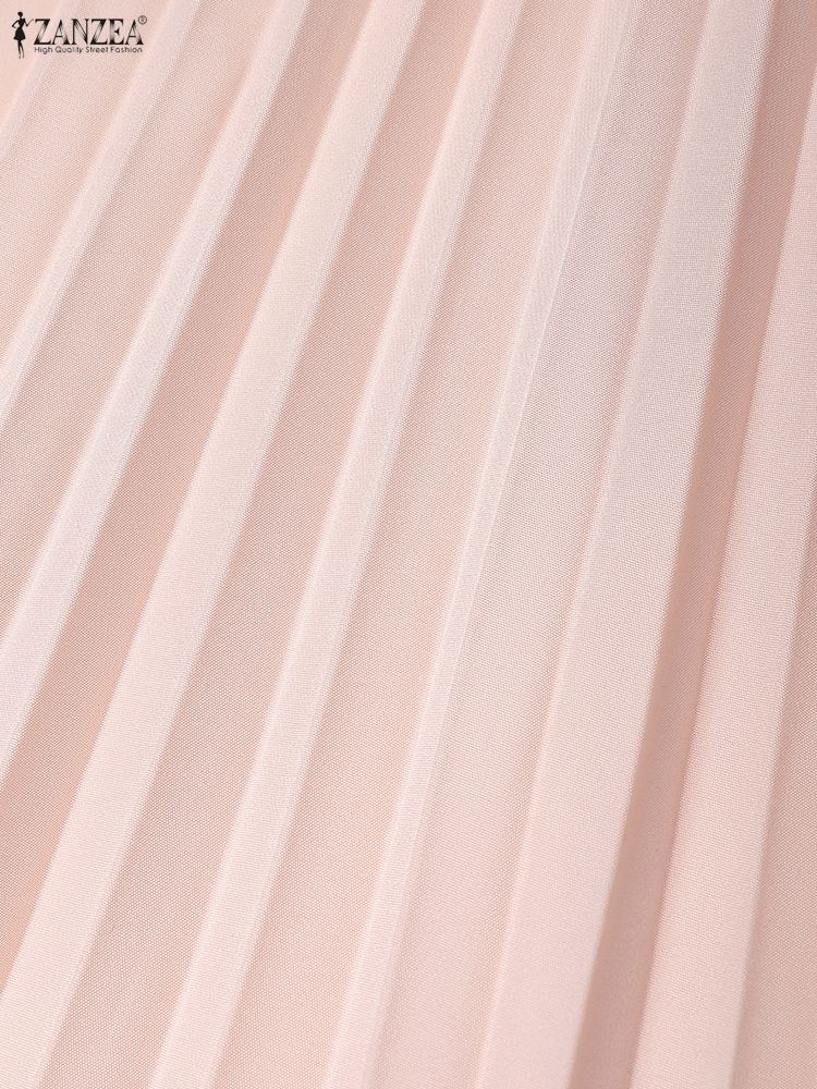 ZANZEA Damen Freizeit Rundhals Ärmellos Elegant Umhang Kleid