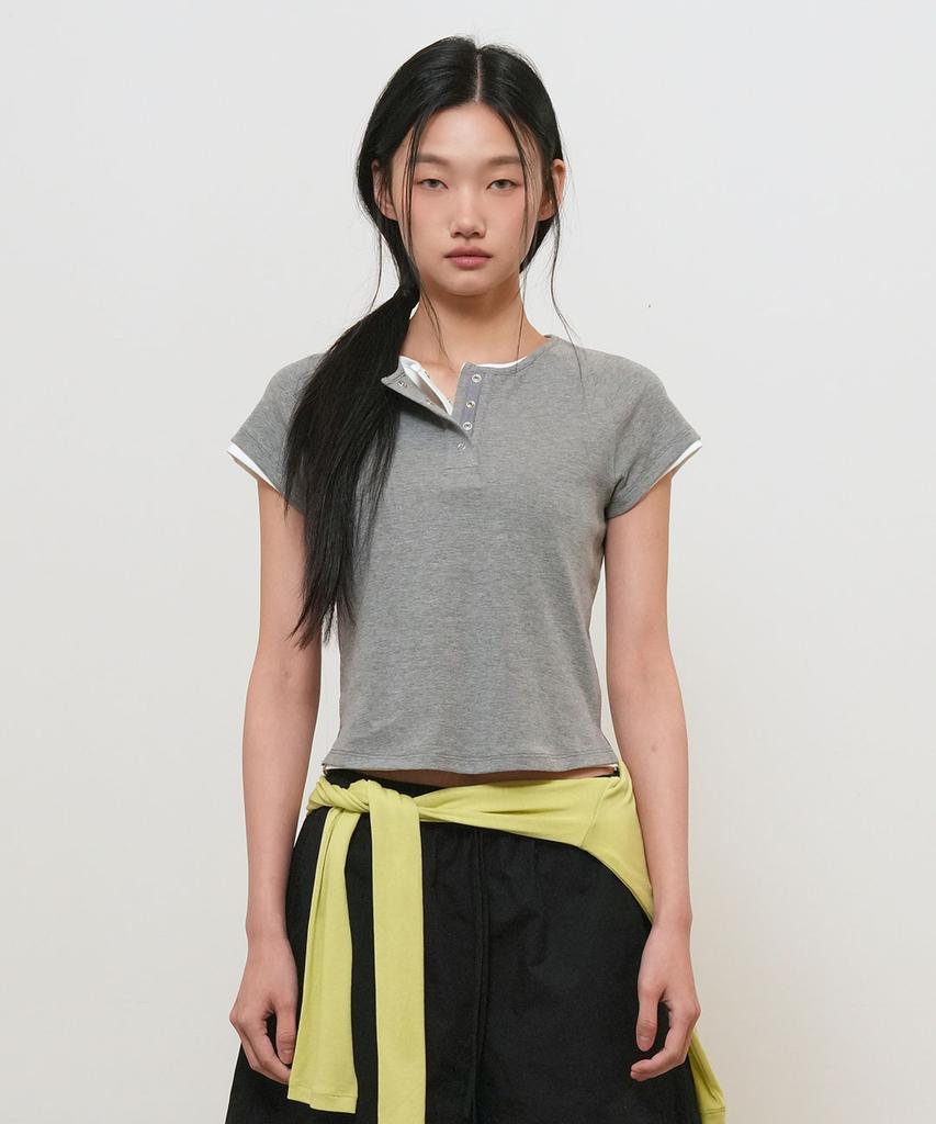 GENERALIDEA Snap Henley Neck T-Shirt [Melange Grey] / Gf2Lts528