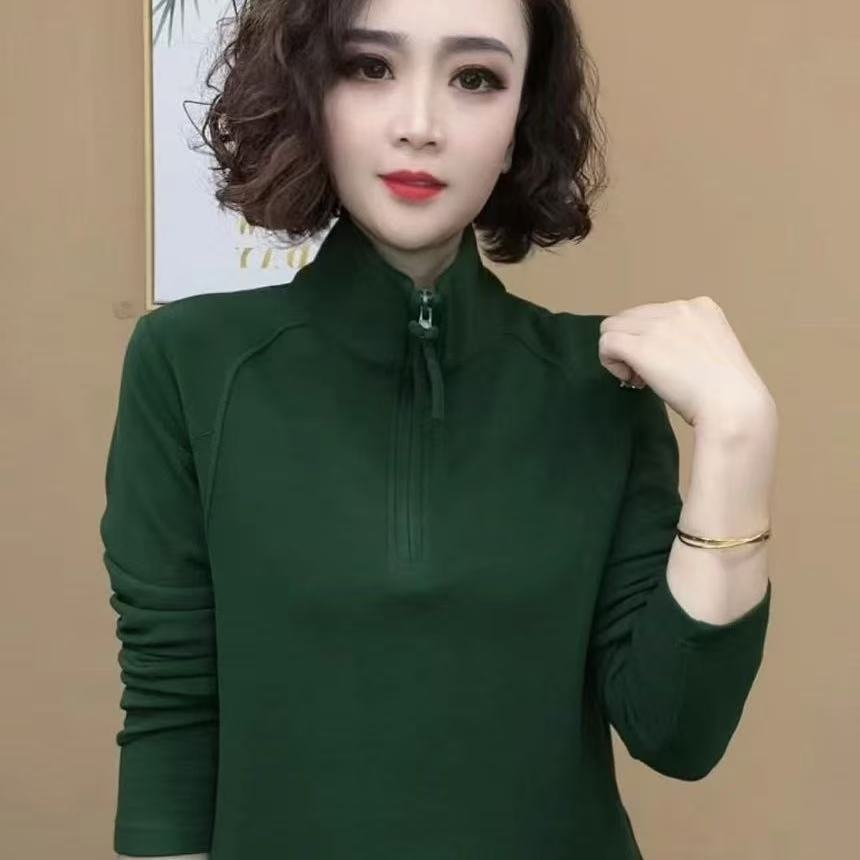 Mom Winter Bottoming Shirt Women's Spring and Autumn Slim-fitting Versatile European Long-sleeved T-shirt Threaded Inner Top