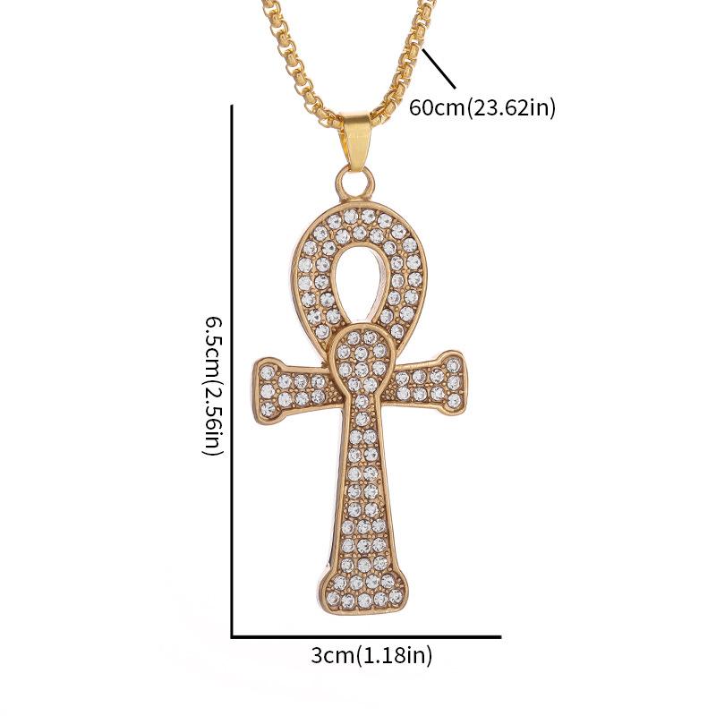 Pandantiv Cheie Înger Egiptean Colier Trendy din Oțel Inoxidabil pentru Bărbați și Femei Europene și Americane Cruce Anka