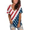 Summer V-neck 3D American Flag Printed Top Fashionable Casual Short Sleeved Women's T-shirts