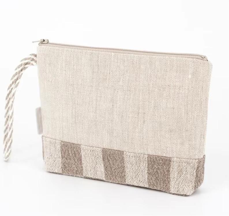 Natural Hemp Cosmetic Bag Cotton Fabric Toiletry Bag Eco Friendly Pencil Pouch Hemp Canvas Zipper Pouch Make up Bag 20*15cm&Daily life