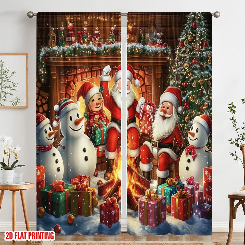 2 Stück, 2D-Flachdruck Minimalistische Vorhänge Weihnachtsmann und Schneemann Party (2) Vielseitiger Stoff (ohne Stange) Außendekorationen