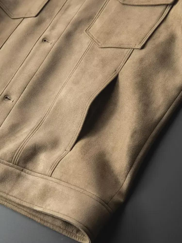 High-Quality Suede Men's Lapel Jacket - Elastic, Light, and Loose-Fit for Autumn and Leisure.