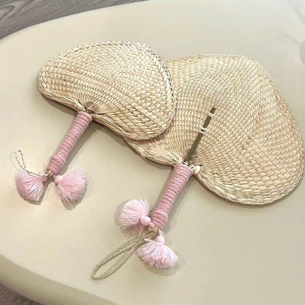 Handmade Bamboo Weaving Fan Cute Decorative Craft Fan Hand Cranked Pu Fan  Dormitory