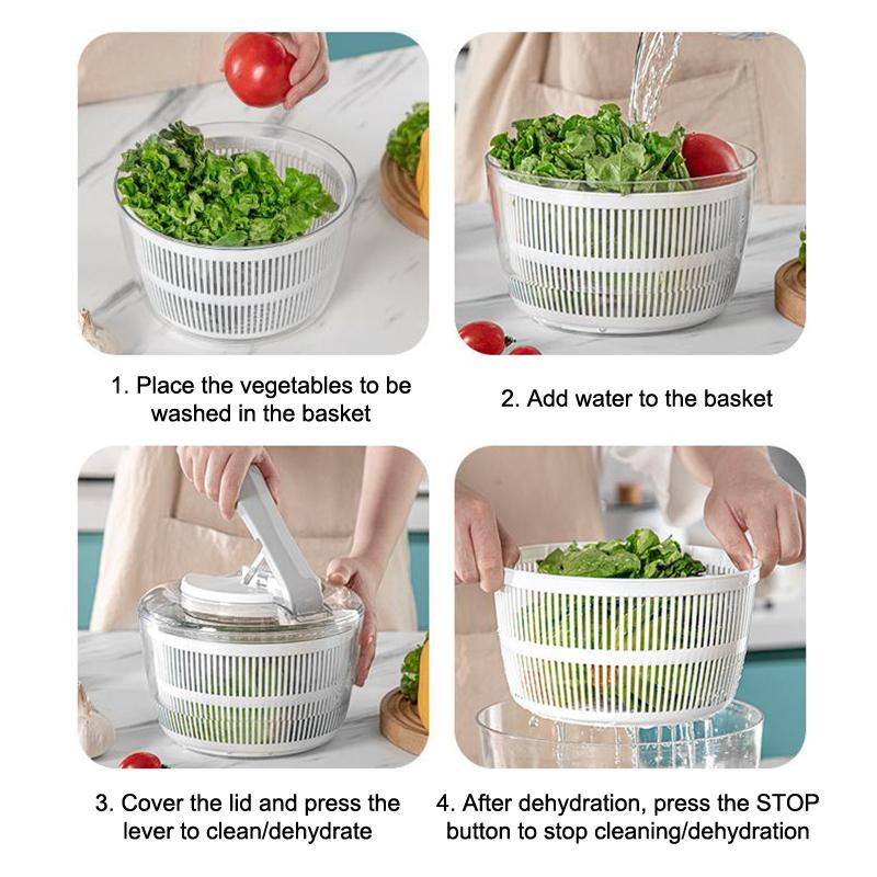 Household Salad Dryer Salad Spinner Vegetable Dehydrator Multi-Function Absorbent Basket Manual Vegetable Dryer Kitchen