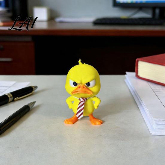 Creative 3D Printed Duck Decor Angry Figurine Cute Yellow with Detachable Small Gift for Coworkers Tie Fun Expression Desktop Ornament Family