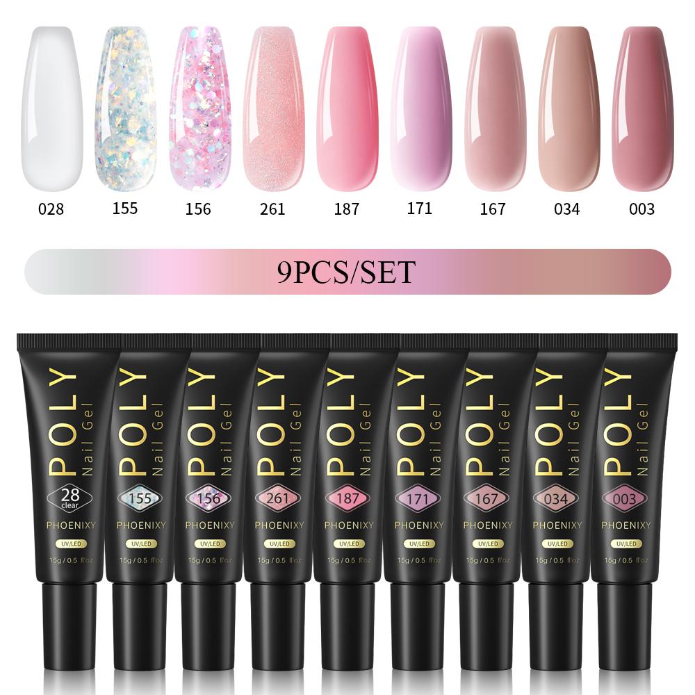 PHOENIXY Poly Nail Gel na prodloužení nehtů Rychlý stavební gel na prsty s 37 barvami Poly Nail Gel na prodloužení a akrylový gelový lak na nail Art