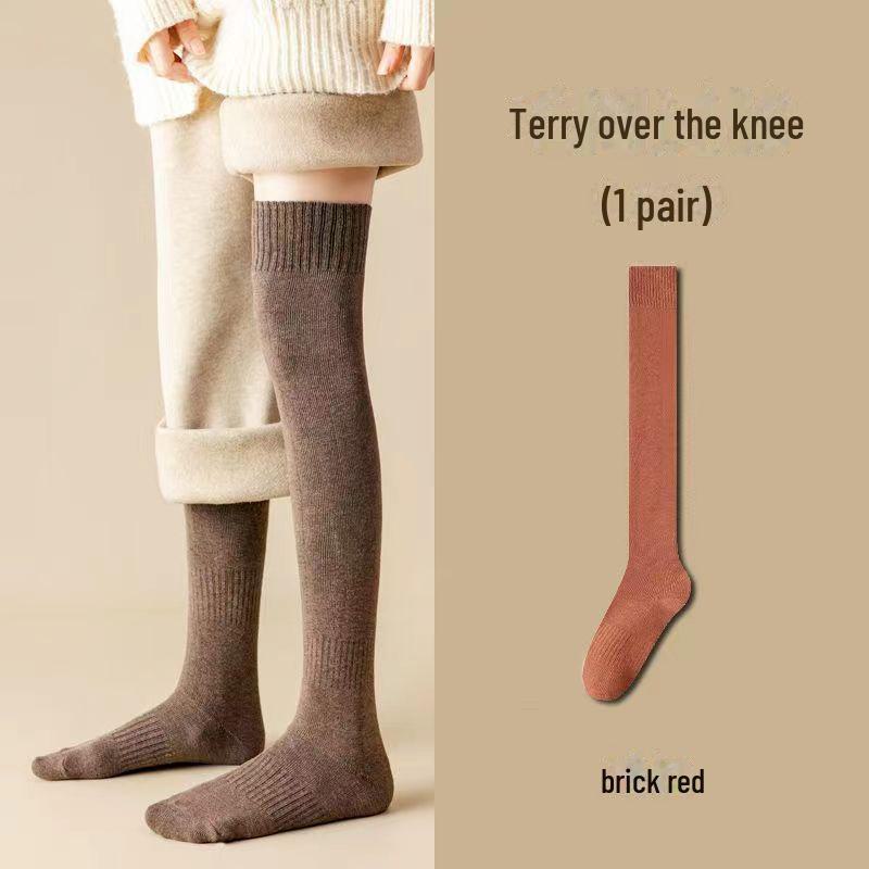 Damen Dicke Warme Kniehohe Frotteesocken - Einfarbig, Schweißabsorbierend, College-Stil