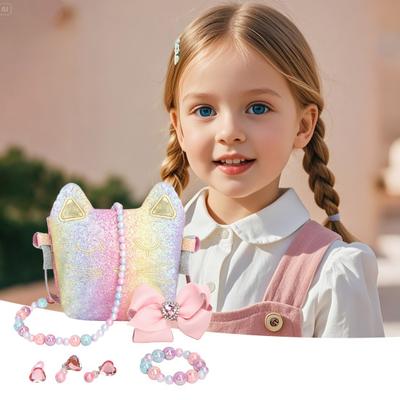 Kids Pretend Play Handbag Set Role Play Toy Necklace Bracelet Accessories Educational Present for Girls Birthday Christmas