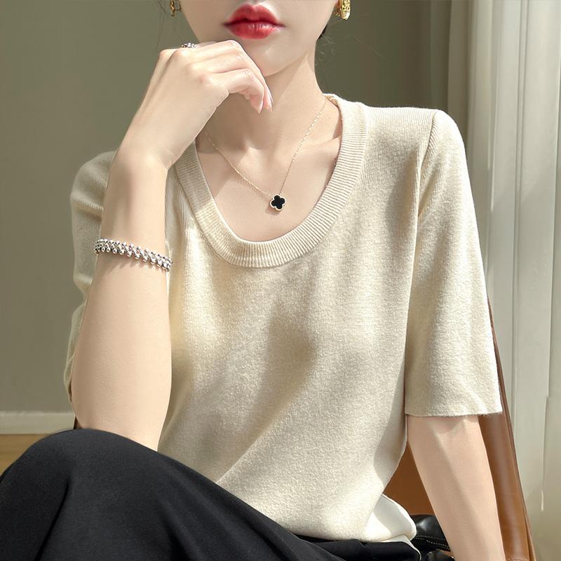 Women Knit T-shirt MODERN NEW SAGA Summer Knitted Shirt Short Sleeve Tees O-neck Pullover Knit Tops