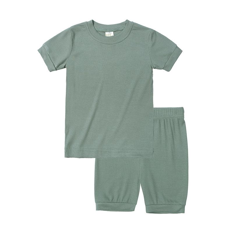 Kids Ribbed Lightweight Candy Short Sleeve Shorts Pajama Set 90