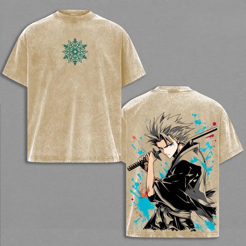 BLEACH Hitsugaya Toushirou Printed Tee Men Women Retro Washed T-shirts Cotton T Shirt Short Sleeve Clothing Harajuku Male Tshirt