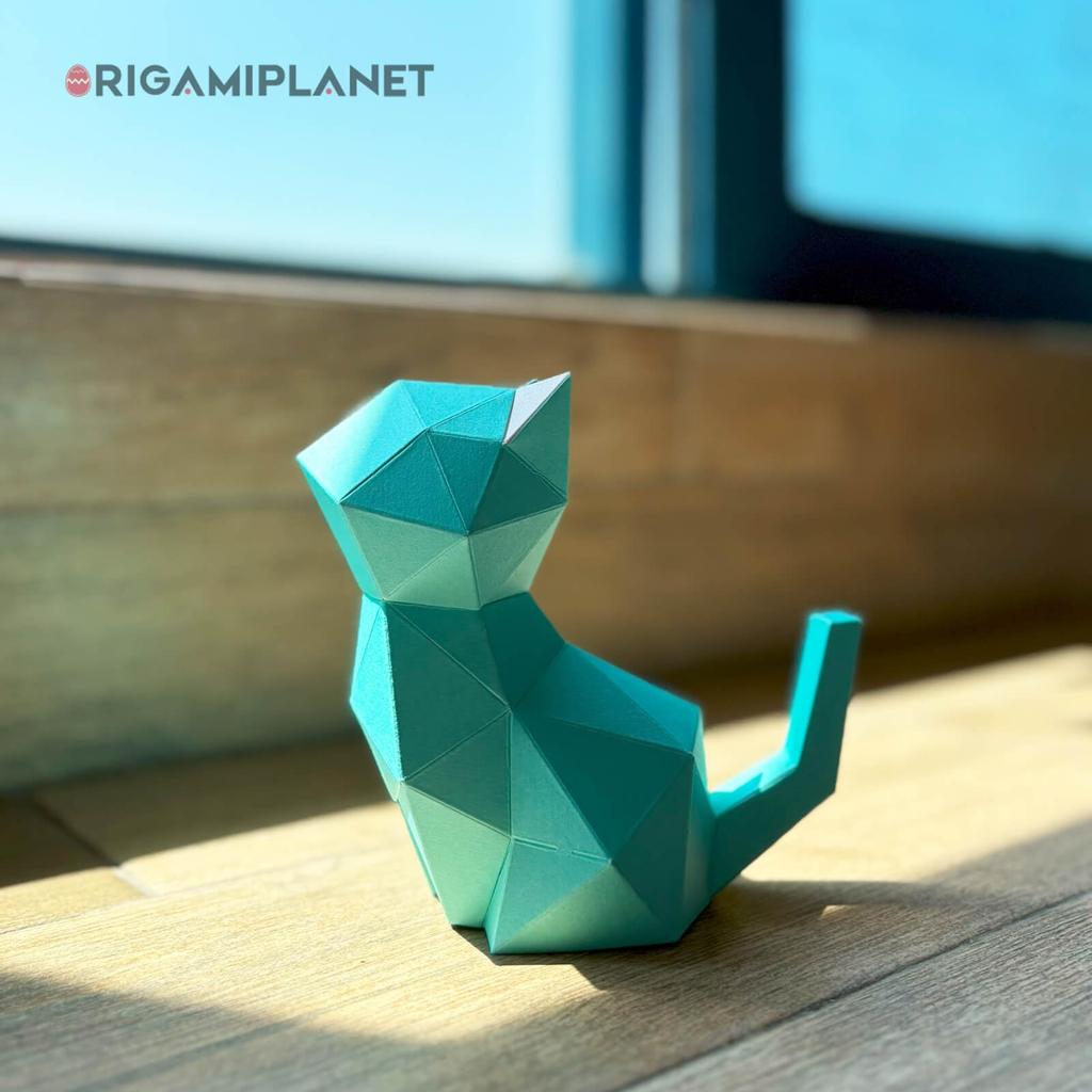 ORIGAMIPLANET 3D Origami Craft Kit Moonlit Cat Paper Home Paper 3D Paper Handmade Home DIY Craft Set for Gift for Adults and Kids Ages - Kitten,