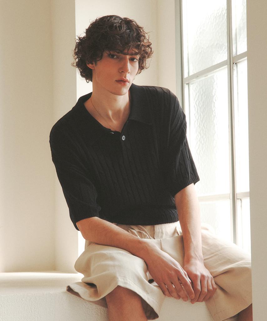 KNITTED Linen Cable Collar Half Knit Black