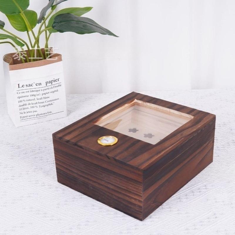 Wooden cigar humidor storage box transparent window moisturizing cigar case collector’s display organizer manufacturer supply