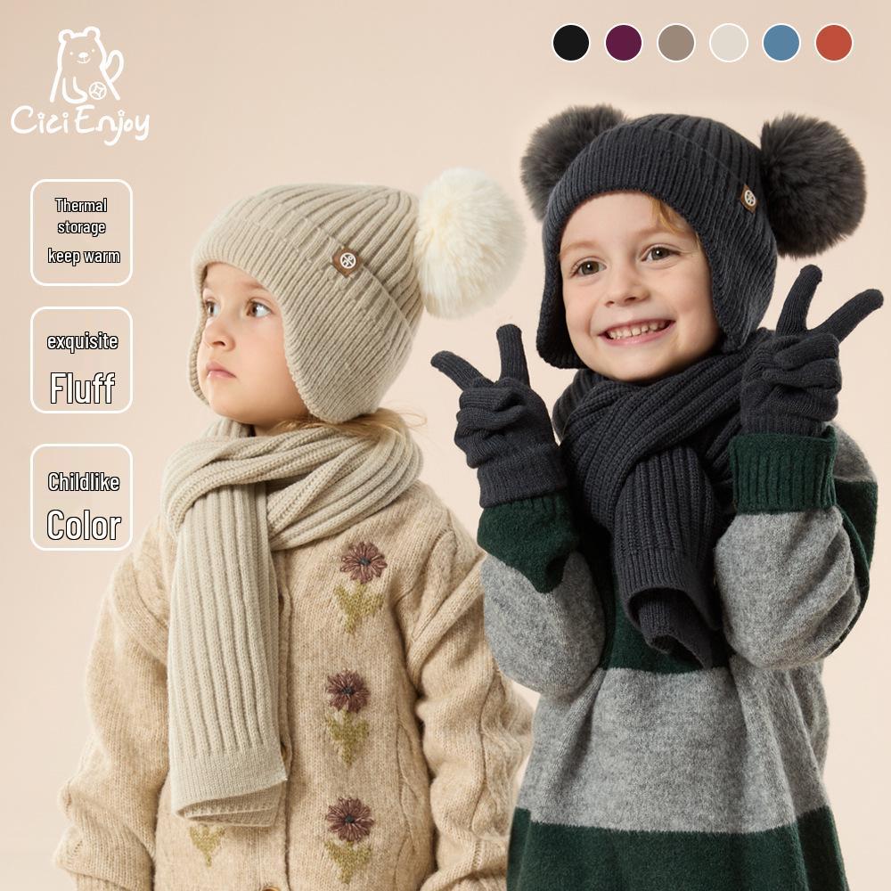 

Cozy Children s Ear Protection Hat & Scarf Set - Warm Plush Winter Accessories for Girls Hat Only фиолетовый