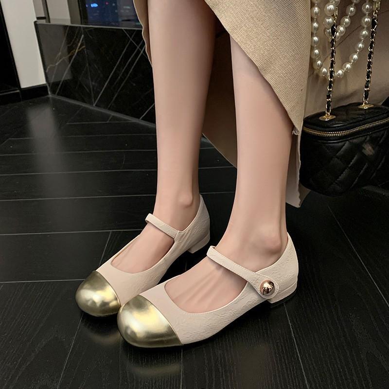 Retro Xiaoxiangfeng Round Head with Mary Jane Shoes 2025 Spring Shallow Mouth Flat-soled Single Shoes Women