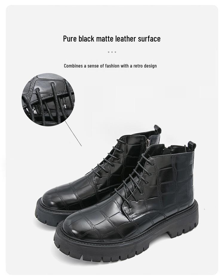 Men's Large Size High-Top Leather Shoes with Thick Soles, Height-Increasing, Autumn/Winter Fashion Trend Martin Boots