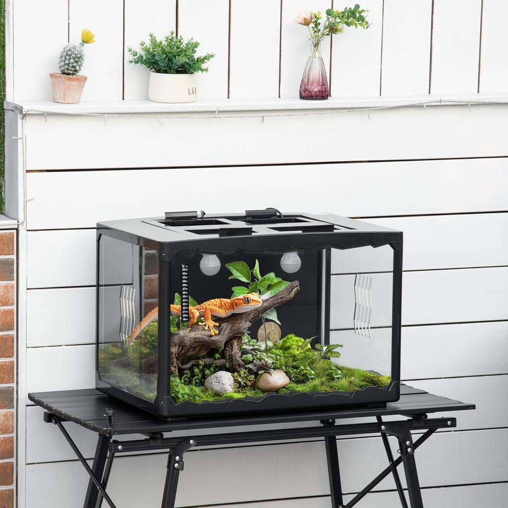 Terrarium for Tortoises and Reptiles with Thermometer 18-34℃, 60x40x40.5 cm, Black