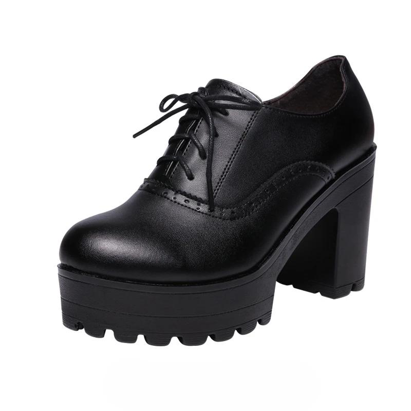 8cm 10cm Small Size 32-43 Vintage Brogues Style Oxford Shoes for Women Platform Pumps  Block High Heels Shoes Plush Office