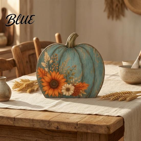 Thanksgiving Table Centerpiece Fall Pumpkin Decoration, Rustic Block Wooden Sign, Autumn Vintage Decorative Maple Leaf Accents Farmhouse Tabletop for