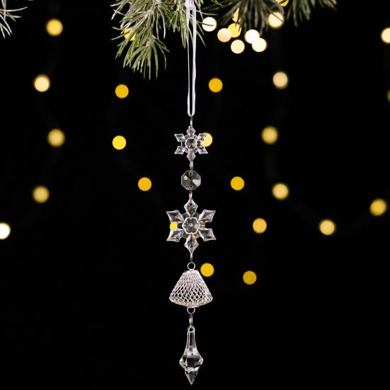 Christmas Tree Crystal Decoration Iridescent Clear Acrylic Snowflake Hanging Ornaments with Drop Pendants for Xmas Tree Winter Party Decoration