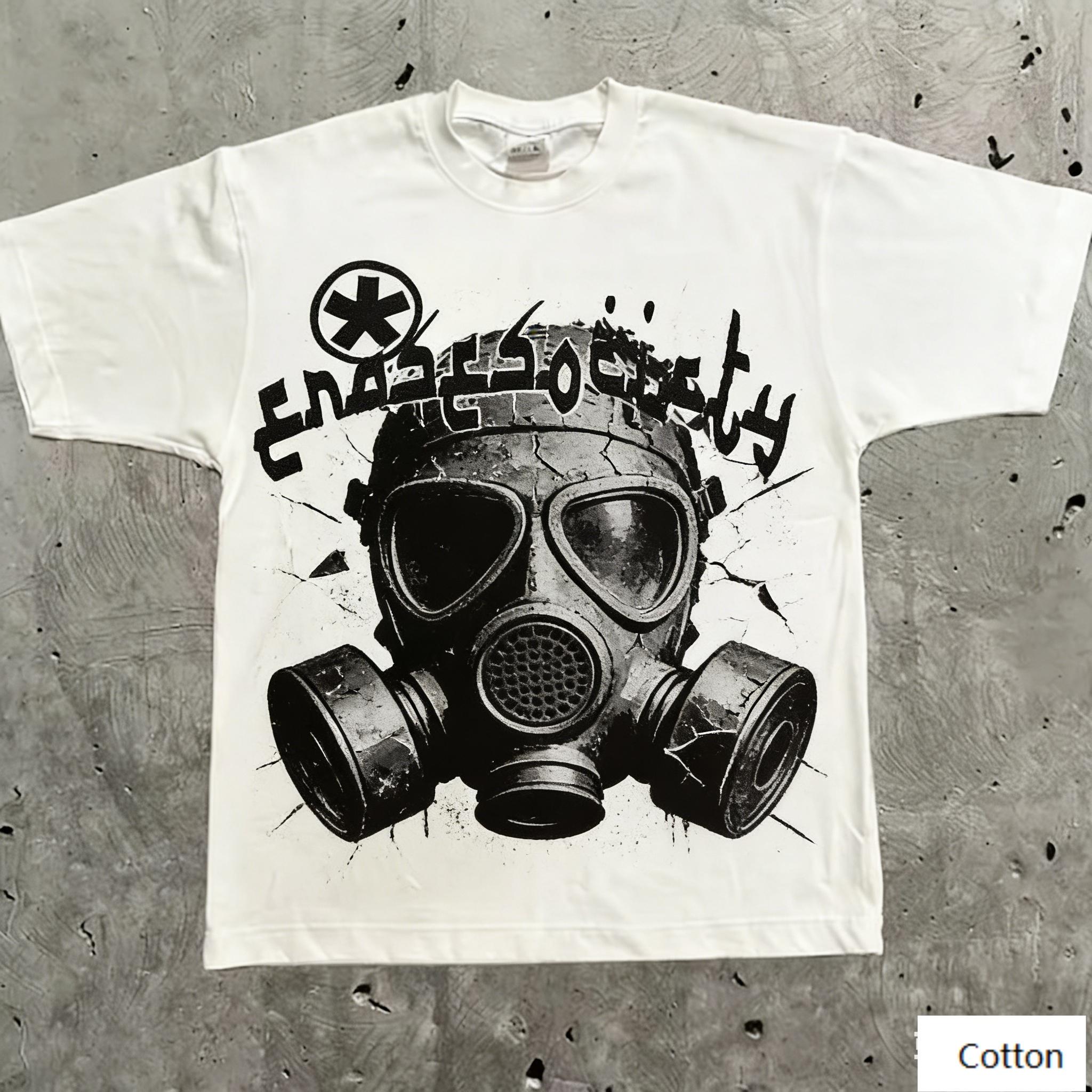 

Apocalyptic Hardcore Street Style Unisex Cotton TShirt with Chaos Society Print Breathable Heavyweight Fabric Regular 4XL