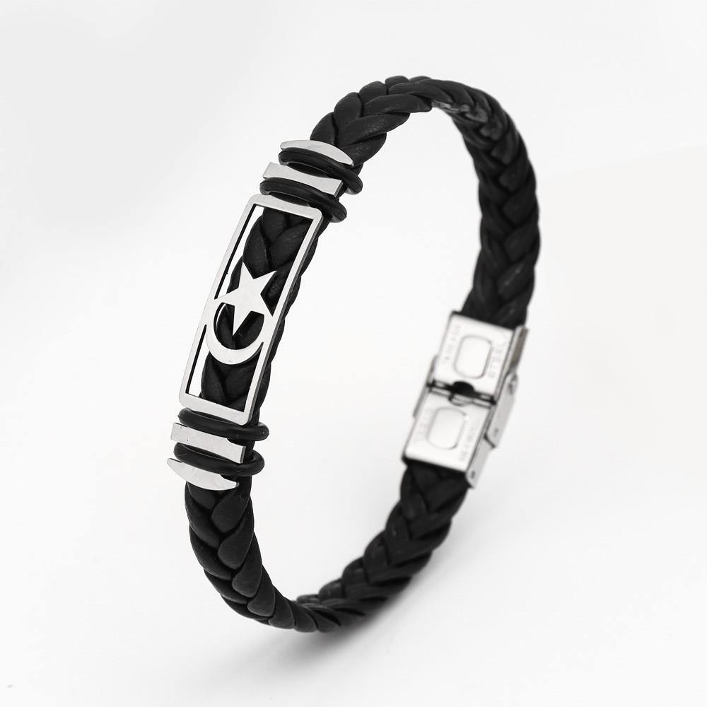 Fashion Star Moon Pattern Bracelet Retro Woven Leather Bracelet Punk Party Holiday Gift Accessories