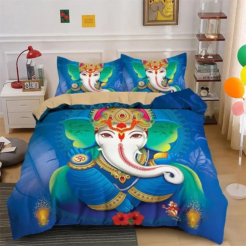 Lord Ganesha Bettbezug, Mikrofaser, indischer Elefant, Bettwäsche-Set, Bohemia-Mandala, Bettbezug, Kingsize, für Jungen und Mädchen, Zimmerdekoration