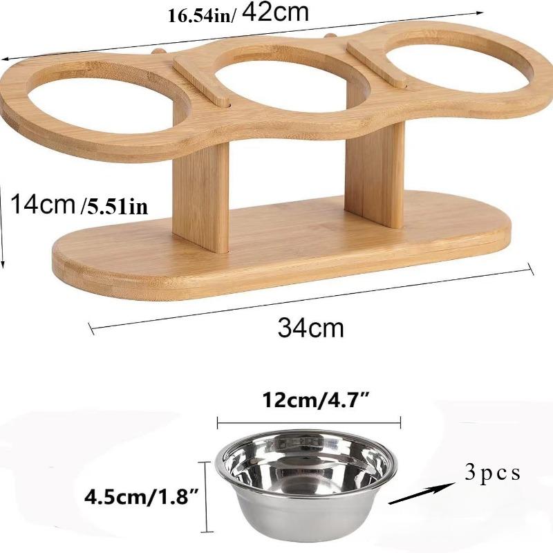 Creative Wooden Pet Bowl Stand,Home Three-In-One Wooden Cat Bowl Stand,Solid Wood Cat Neck-Protecting Water And Food Basin Stand