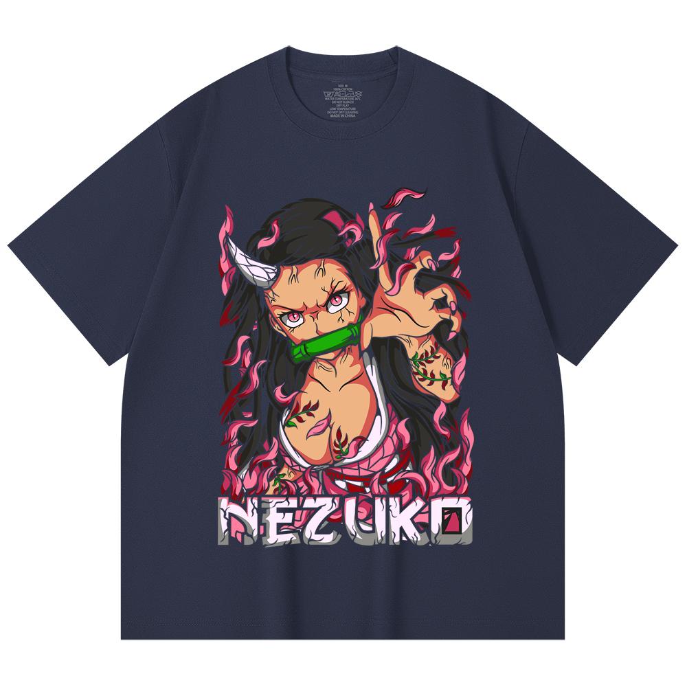 230 Gsm 100% Cotton Demon Slayer V73 Nezuko Print Unisex Heavy Cotton T Shirt