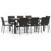 VidaXL 9pcs Garden Dining Furniture and Cushions Black Wicker 3184992