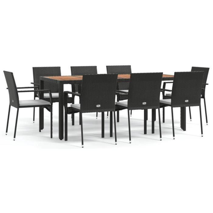 VidaXL Mobilier à dîner de jardin 9pcs et coussins noir résine tressée 3184992