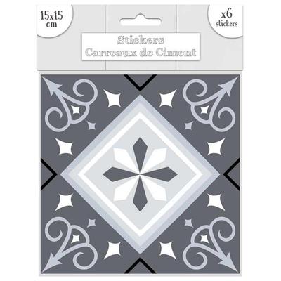 [Q7656] - Set of 6 Gray 'Cement Tiles' Stickers - 15x15 Cm