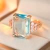 Luxury Inlaid White Sea Blue CZ Women's Ring Aesthetic Gold Color Geometry Daily Wear Party Jewelry Anniversary Gift