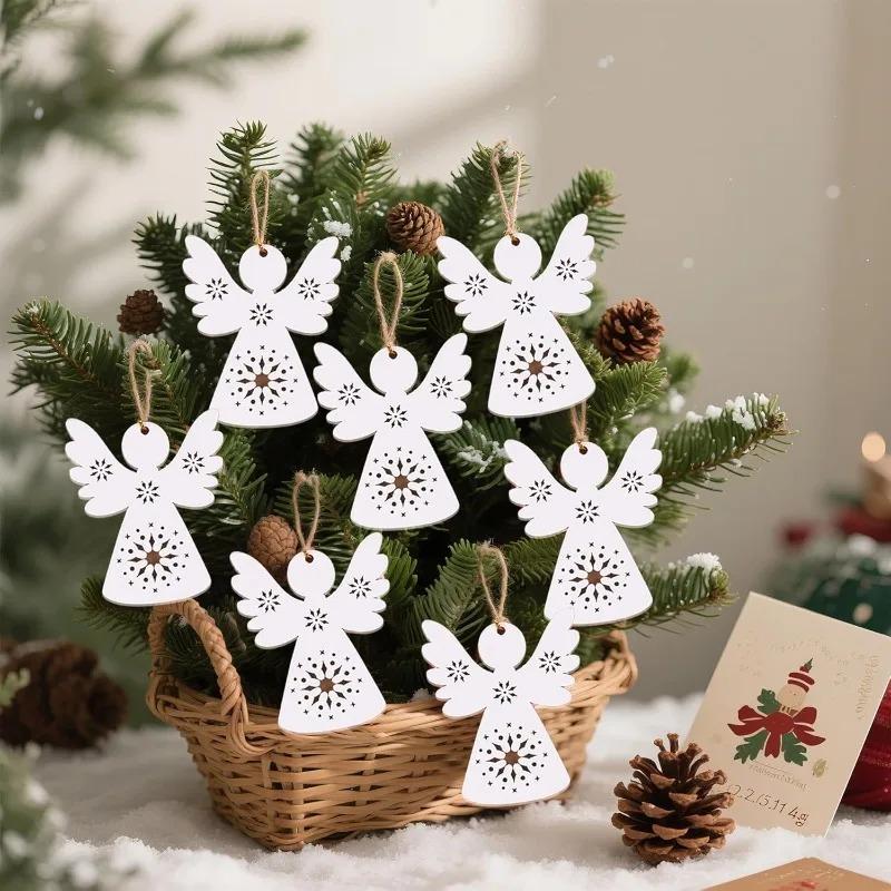 10PCS Wooden Angel Ornaments Holiday Home Decor Craft Kit Hanging DIY Paint Project Christmas Tree Decorations
