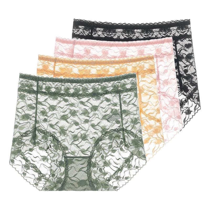 

Lace High Waist Panties for Women Sheer Mesh Stretchy Briefs Sexy Comfortable Underwear Plus Size Lingerie M