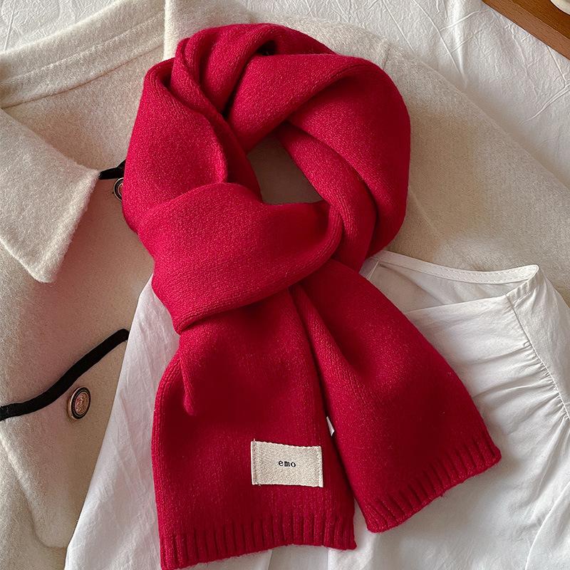 Gentle solid color small scarf white knitted wool short scarf women's autumn and winter warm couple style simple